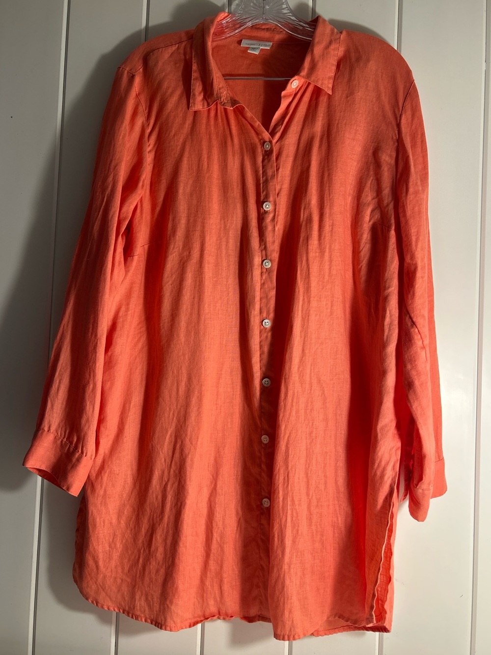 J. Jill Love Linen Coral Button Down Shirt Tunic Top L Large Petite LP classic - Picture 1 of 14